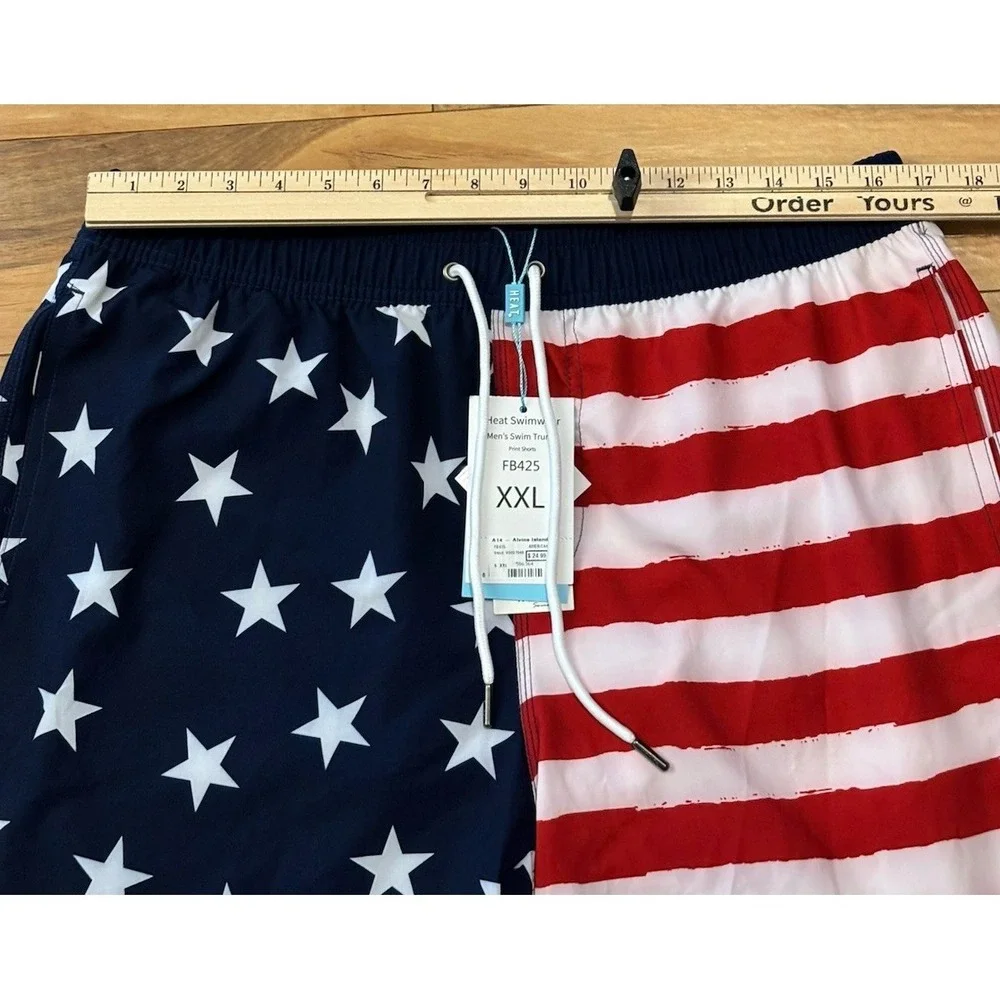 NWT Heat Mens‎ 2X American Flag Lined Swim Trunks Shorts Patriotic Beach Pool